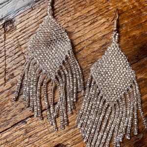 New Echo Silver Beaded Diamond Spray Fringe Earrings
